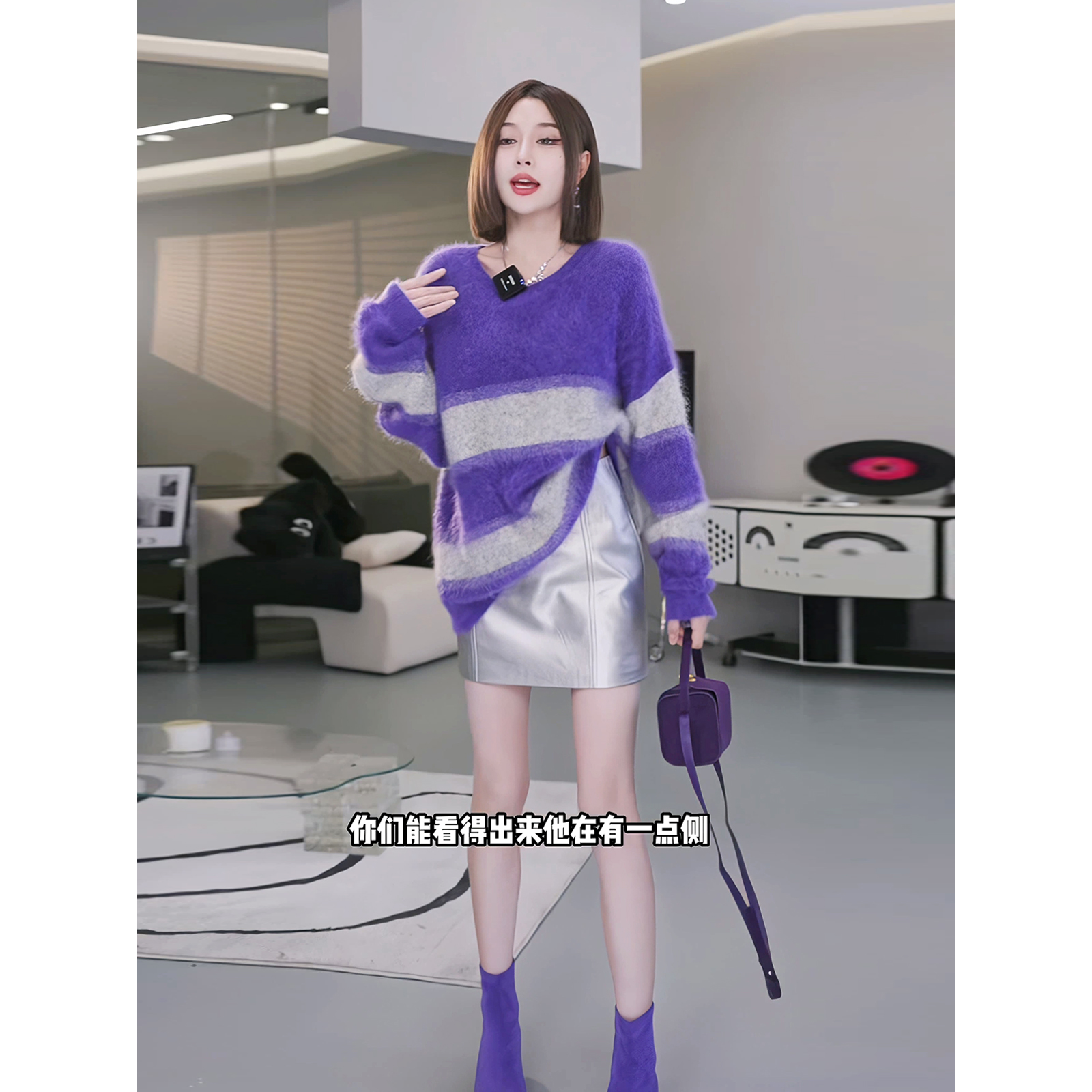 慵懒撞色条纹宽松长袖毛衣女2025秋冬新款韩系复古中长款套头上衣