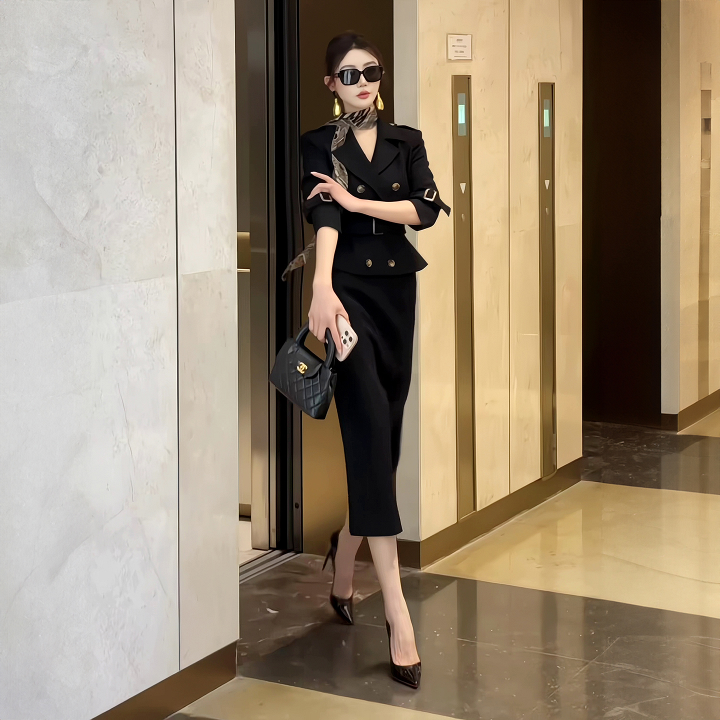 小众设计感修身显瘦半裙两件套