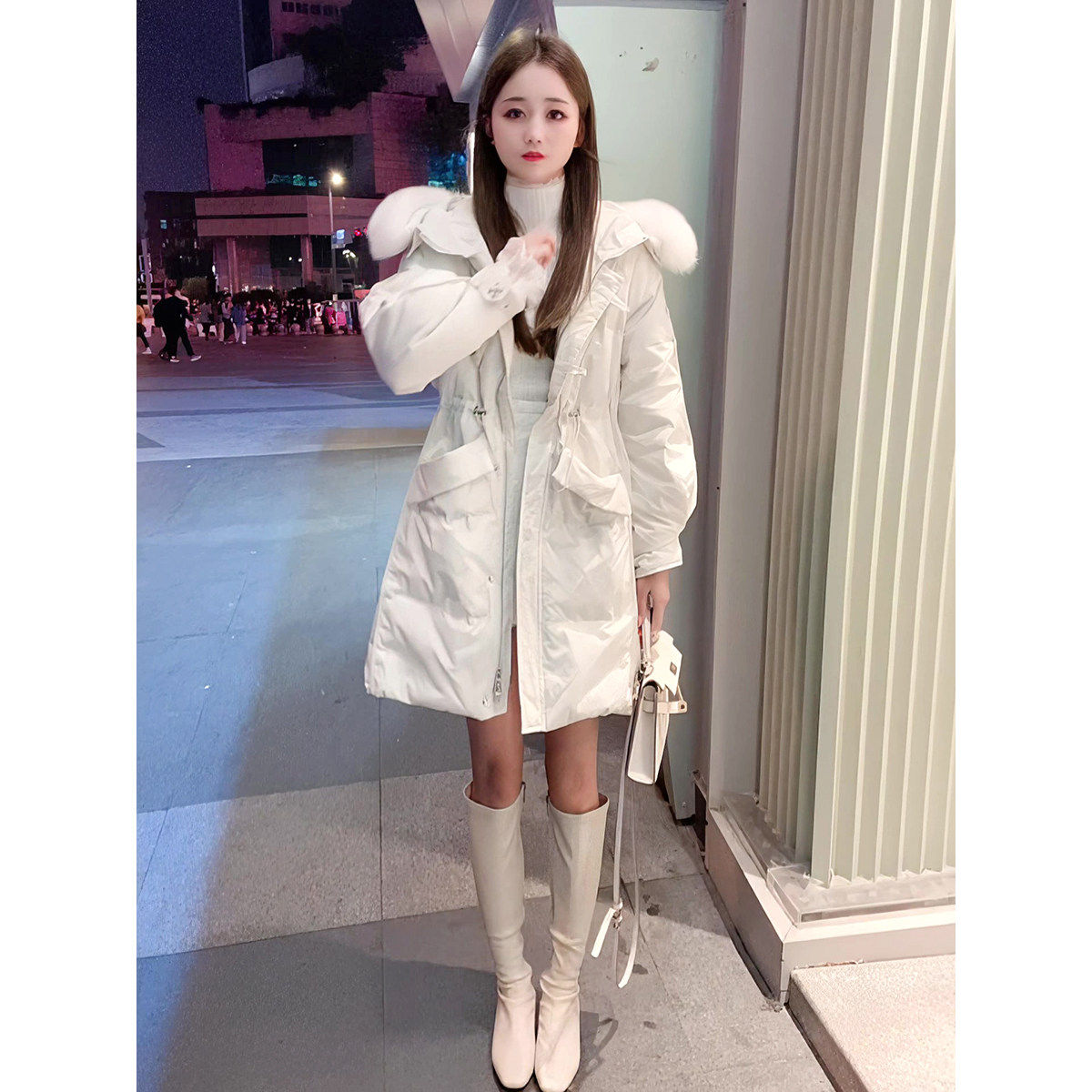 羽绒棉服女中长款2026新款时尚小个子韩版修身过膝加厚羽绒棉外套