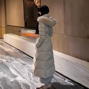 韩版连帽大毛领长款羽绒服女款冬季2026新款收腰显瘦加厚保暖外套