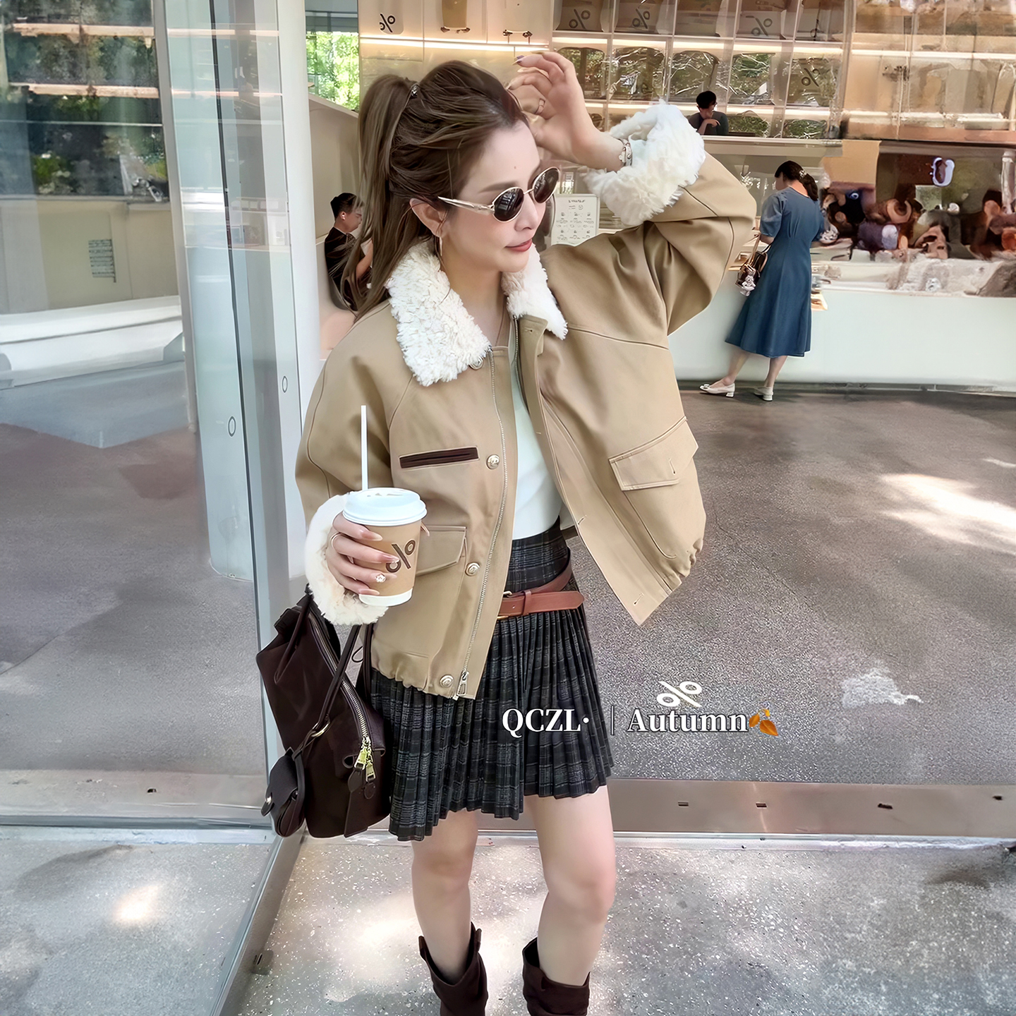 加厚毛领夹克显瘦羊羔毛短款外套