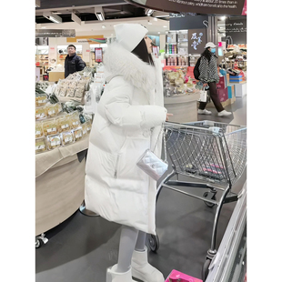 大毛领白色羽绒棉服女中长款冬加厚2025新款时尚洋气连帽高端外套