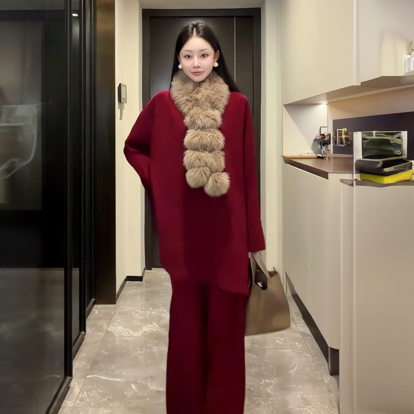 老钱风复古红色针织套装女秋冬新款高领宽松长袖毛衣+垂感阔腿裤,女装/女士精品,时尚套装,淘宝优惠券,粉丝福利购,淘宝优惠卷