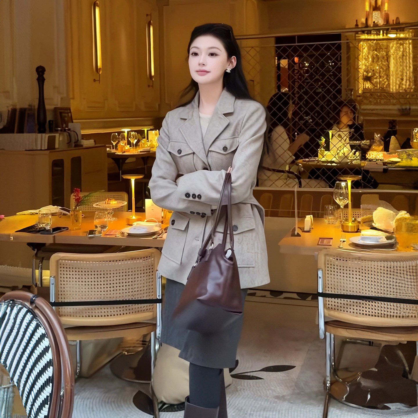 老钱风复古翻领双排扣收腰外套女2026早春新款显瘦卡其色短款大衣,女装/女士精品,风衣,淘宝优惠券,粉丝福利购,淘宝优惠卷