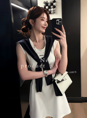2025新款白色高级A4小蛮腰连衣裙女春夏高腰显瘦收腰无袖短裙