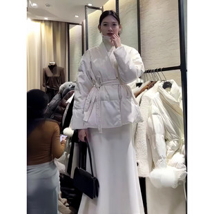 国风羽绒棉服短款 新中式 女加厚保暖配腰带外套590 新品 冬季
