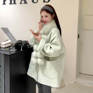 法式大码中长款毛呢外套女2026新款高级感单排扣保暖斗篷呢子大衣