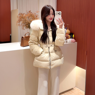 韩版小个子大毛领短款羽绒服女冬季2026超火收腰保暖白鸭绒外套