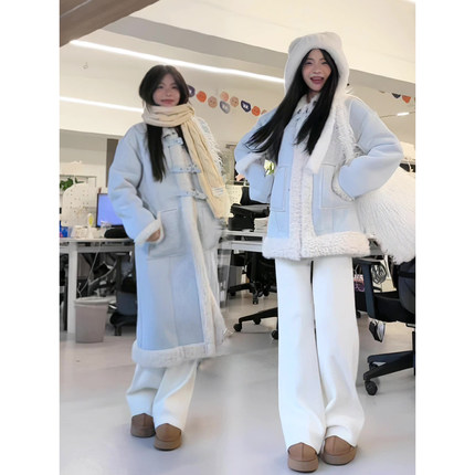 2025冬季新款皮草外套女中长款加厚羊羔毛皮毛一体奶fufu毛绒大衣