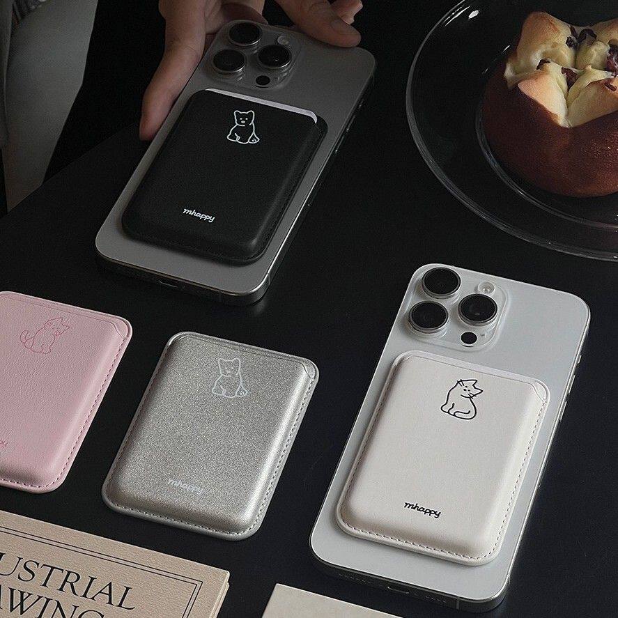 原创pu韩国ins风磁吸卡套皮革适用iPhone苹果壳背贴简约插卡定制