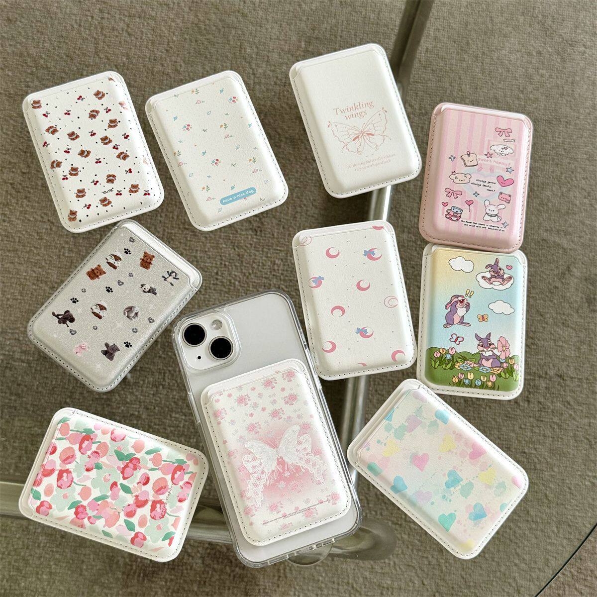 原宿ins风适用磁吸卡包MAGsafe苹果iPhone背贴可爱个性饭卡插定制