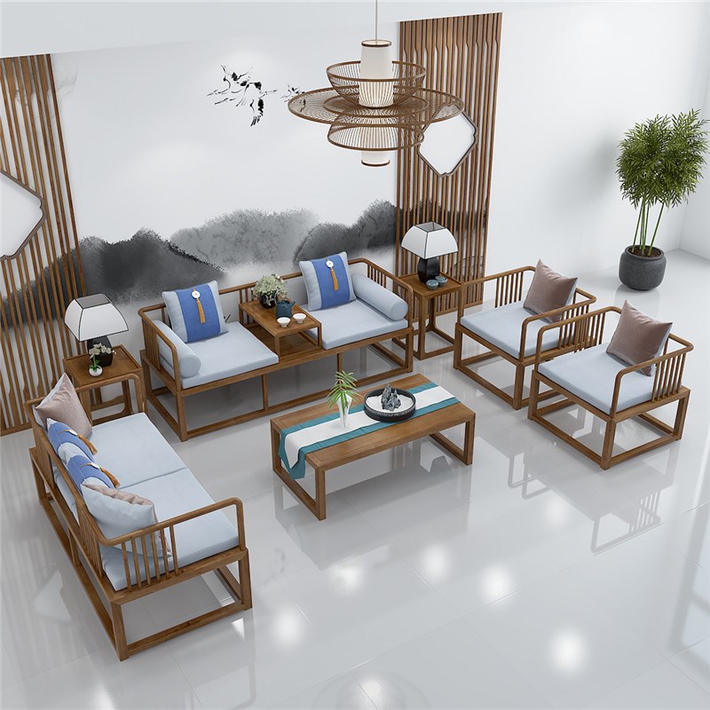 新中式禅意布艺沙发小户型双人客厅沙发茶几组合套装整装现代简约