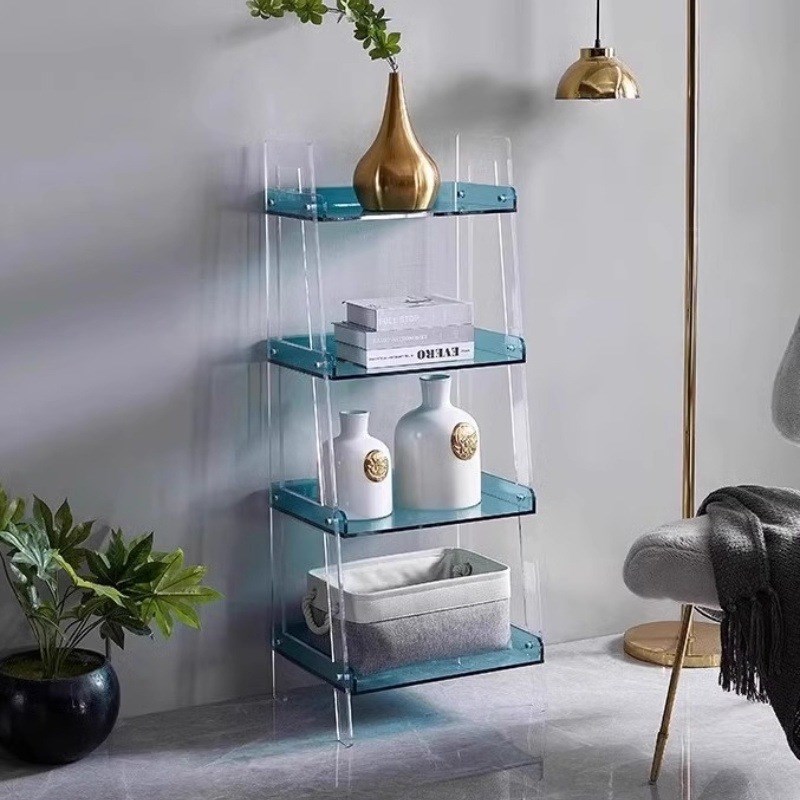 北欧轻奢亚克力梯形多层隔板置物架落地简易客厅小书架展示高级风