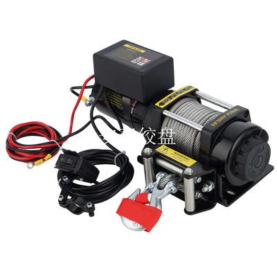 工厂价12v/24v4000磅电动钢丝绳绞盘