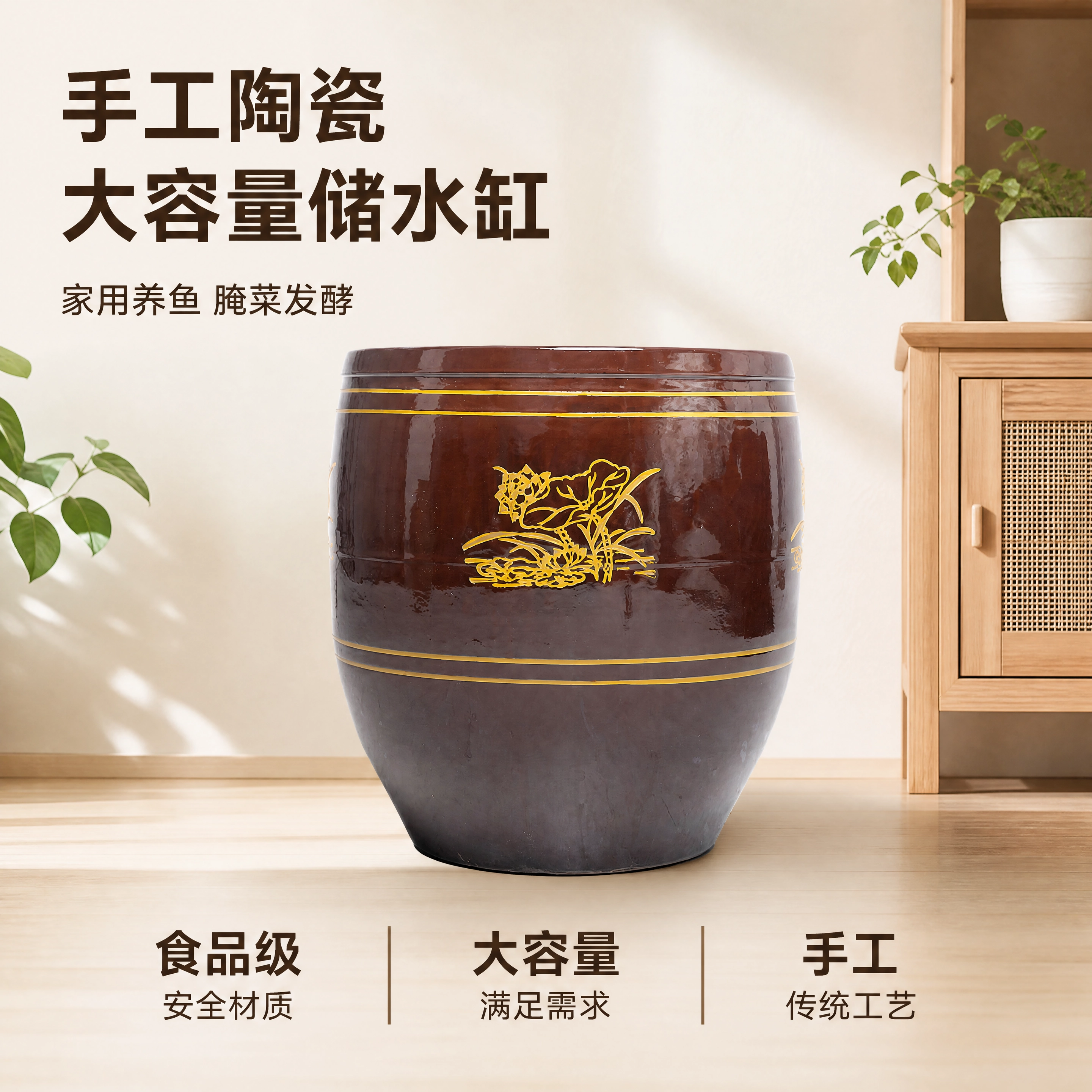 老式陶瓷水缸加厚酿酒发酵缸家用米缸腌菜缸储水缸庭院大缸睡莲缸
