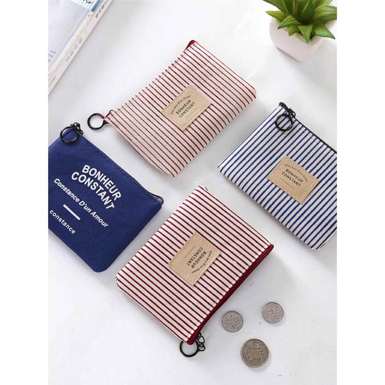 韩国可爱创意条纹帆布艺迷你零钱包硬币包袋 男女学生拉链小钱包