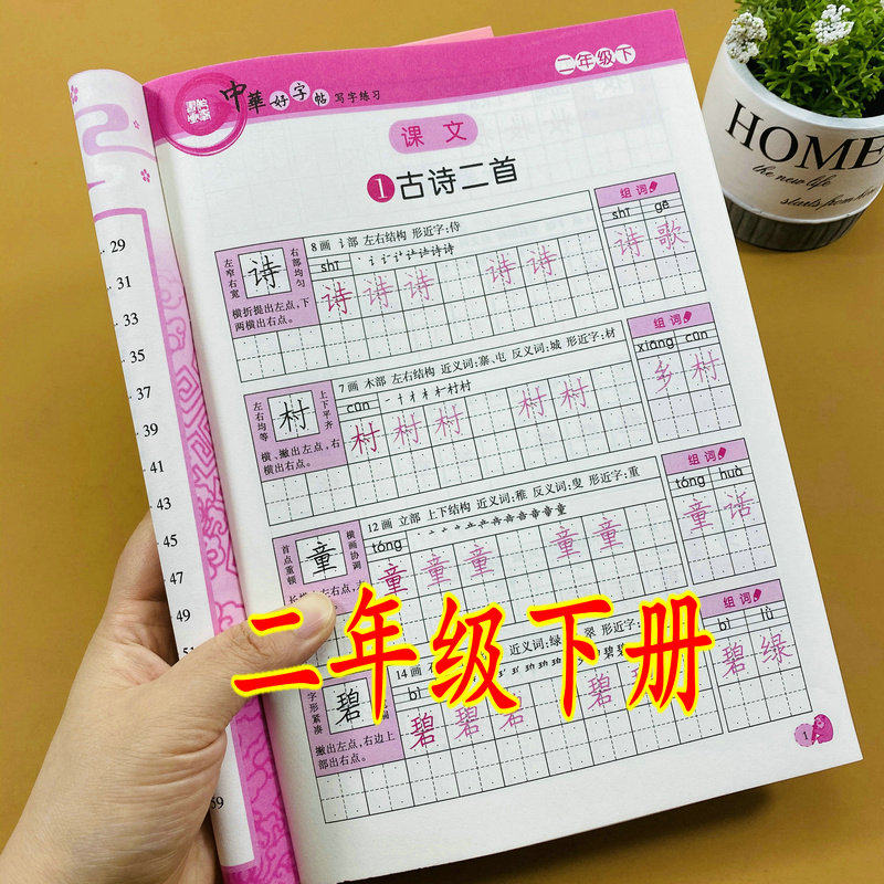 练习2年级下学期硬笔书法训练笔画结构拼音组词近义词形近字铅笔字帖