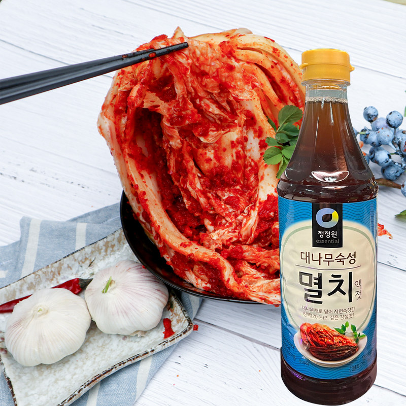 整箱韩国进口清净园鱼露韩式泡菜辣白菜蓝标银鱼海鲜汁调料*12瓶