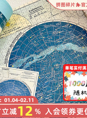 Cavallini拼图1000片美国进口美式复古成人益智玩具治愈裱框天体