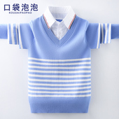 衬衫 打底衫 领针织线衣潮 薄款 男童假两件毛衣中大儿童2025春秋新款