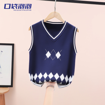 男童毛衣2025秋冬新款针织衫中大童背心马甲加绒加厚纯棉坎肩学院