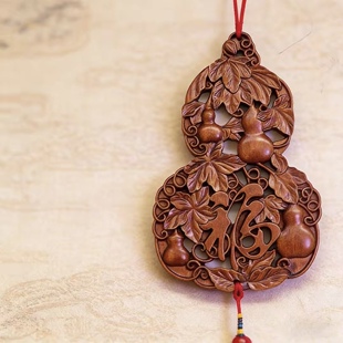 香樟木雕刻葫芦福挂件五福临门喜庆门挂