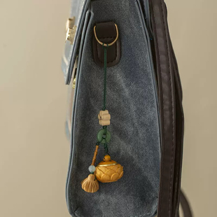 好运连连镂空香囊丸链吊坠绿檀木雕古风莲花钥匙扣男女车挂件