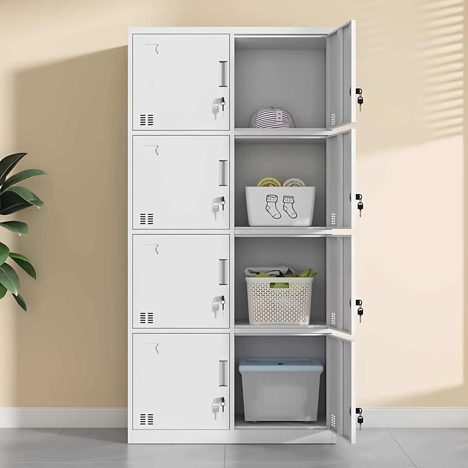八门更衣柜钢制多门员工储物柜车间宿舍换衣柜带锁碗柜鞋柜存包柜,商业/办公家具,更衣柜,淘宝优惠券,粉丝福利购,淘宝优惠卷