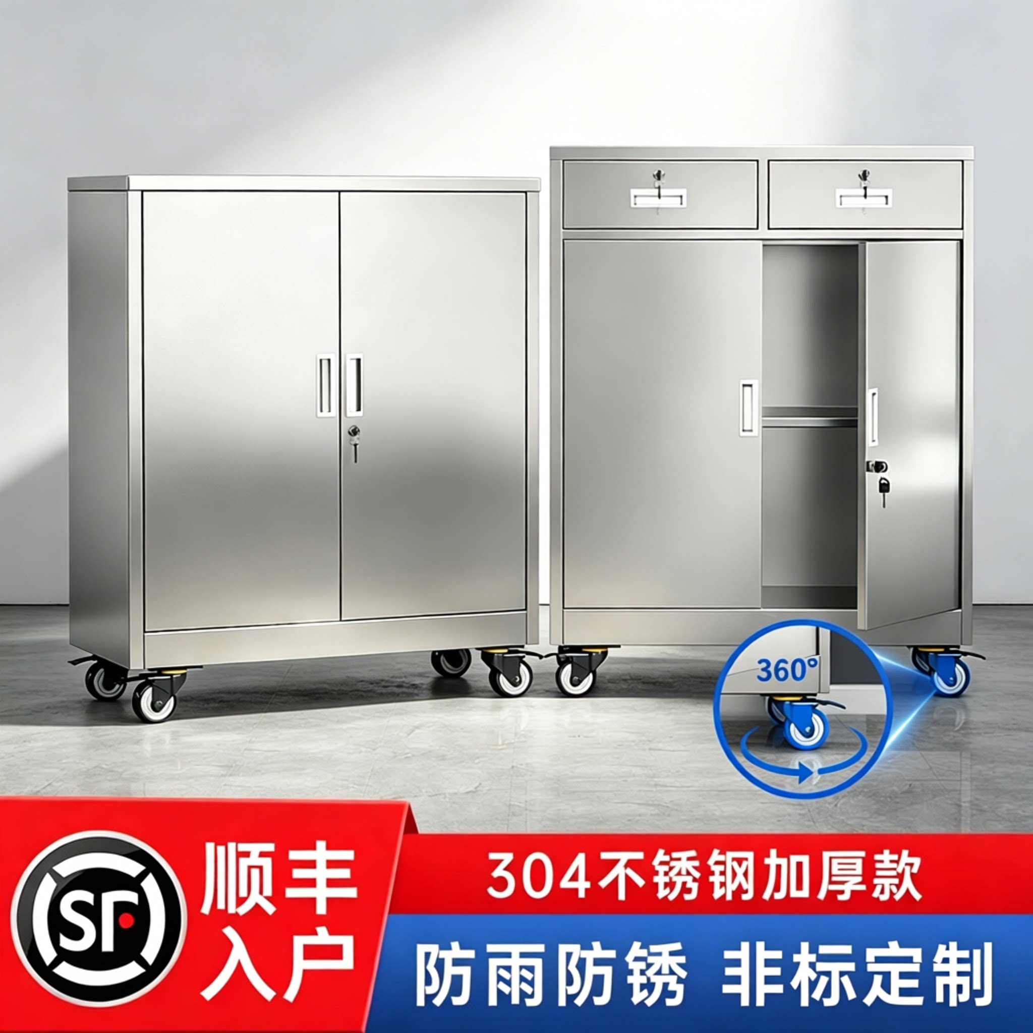 304不锈钢矮柜办公文件柜收纳医疗车位带轮工具抽屉储物带锁柜子