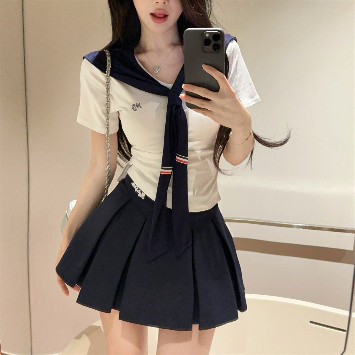 夏季jk制服套装女甜辣高级感收腰显瘦短袖披肩上衣半身裙两件套女
