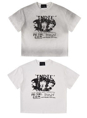 D4C 25SS乐队人像印花喷脏vintaget长绒棉T恤cleanfit圆领短袖