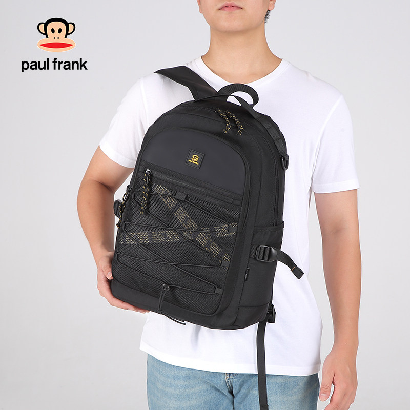 paul frank户外双肩包男士轻便大容量多功能背包黑色图片