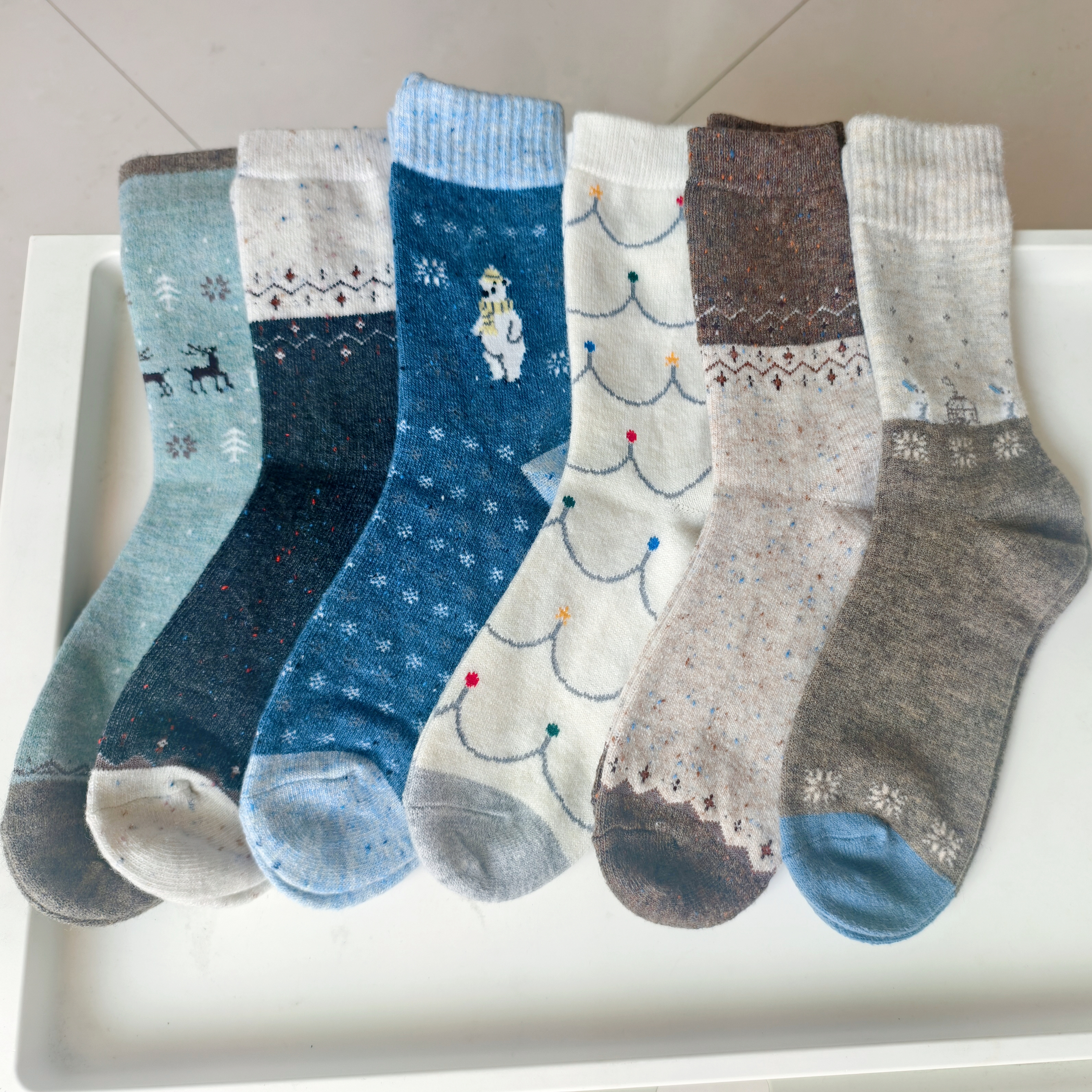 小赵家 可爱圣诞袜子女中筒羊毛堆堆袜加厚保暖新款