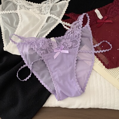 小赵家性感亮片网纱蕾丝三角裤低腰细带纯欲火辣内裤女