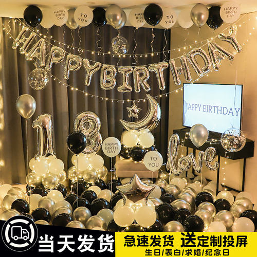 网红成人礼生日快乐气球派对男女孩场景布置用品背景墙18周岁装饰
