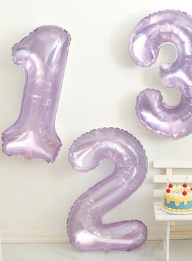 儿童生日数字气球装饰32寸水晶紫色宝宝周岁派对户外拍照道具布置