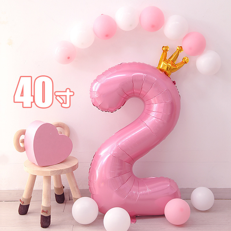 40寸大号粉色皇冠数字气球室内装饰宝宝周岁生日派对铝膜场景布置