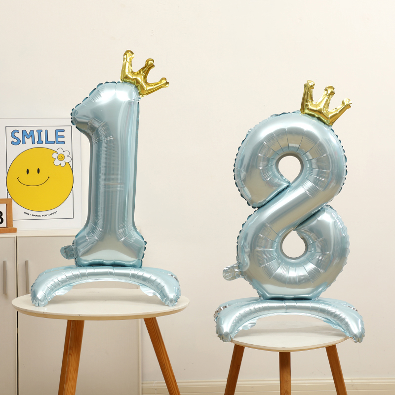 32寸蓝色数字铝膜气球宝宝儿童生日装饰场景布置男女孩周岁拍照品