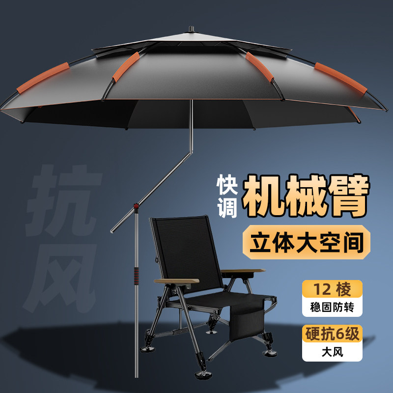 2026新款钓鱼伞户外野钓专用钓伞遮阳防大暴雨加厚黑胶拐杖伞钓伞