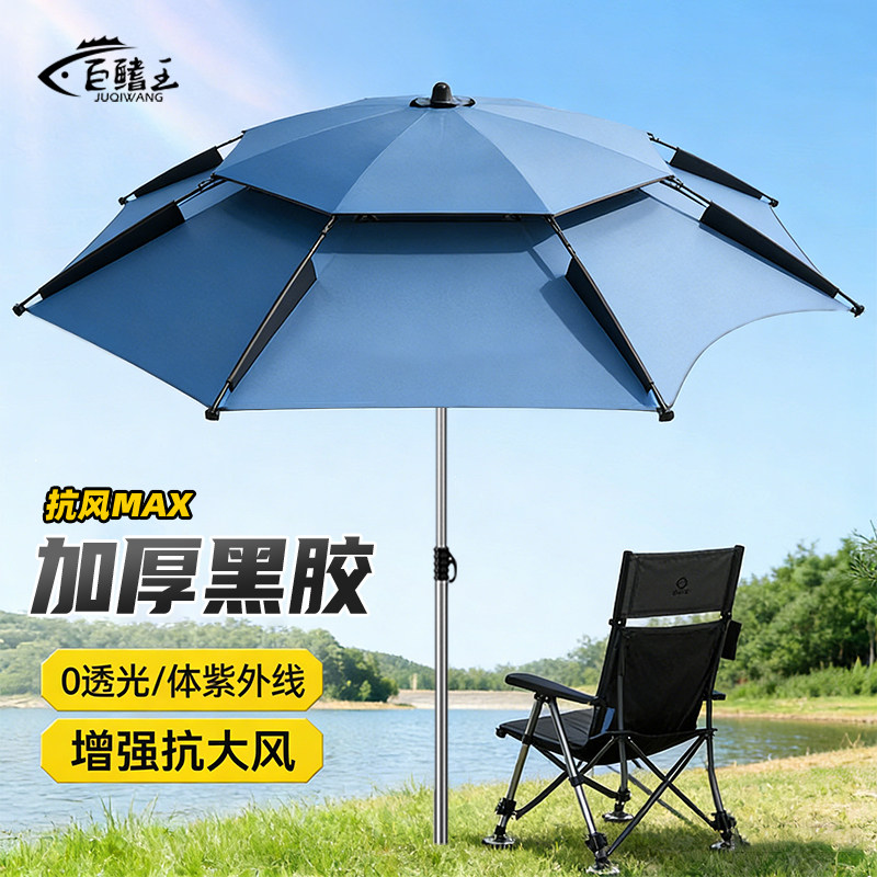 新款钓鱼伞户外遮阳伞大钓伞防暴雨伞黑胶防晒钓鱼专用机械拐杖伞