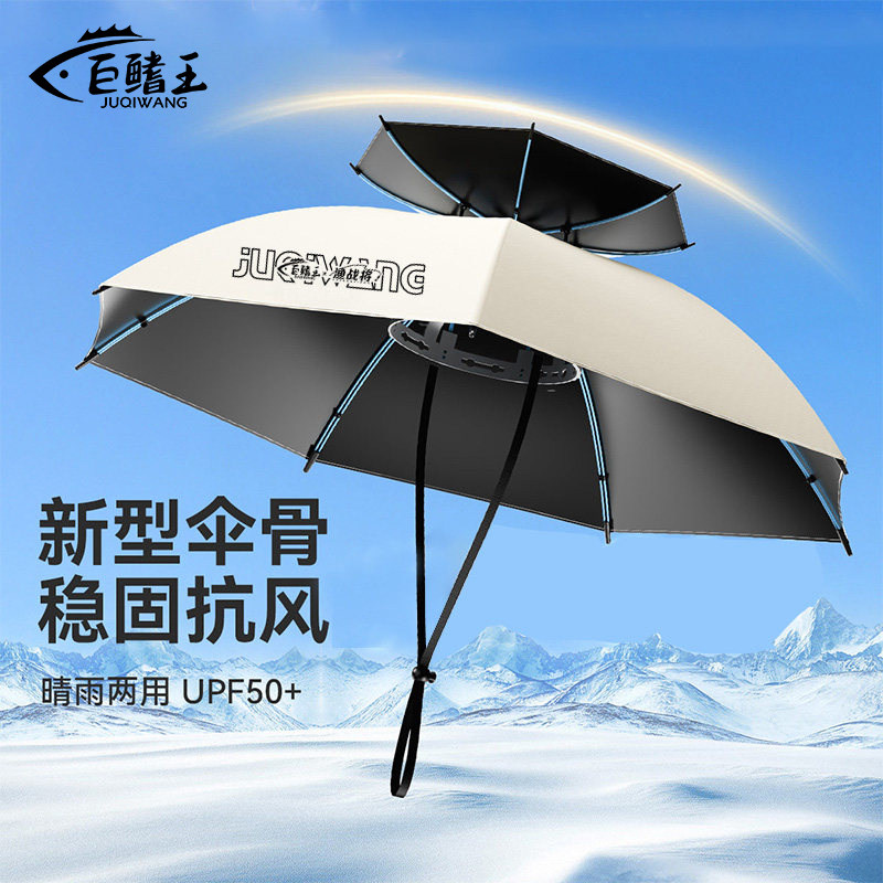 伞帽头戴式双层防风防雨钓鱼雨伞防晒折叠头顶雨伞帽户外遮阳垂钓