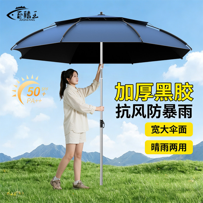 2026新款钓鱼伞户外专用钓鱼露营遮阳伞拐杖伞加厚黑胶防晒大钓伞