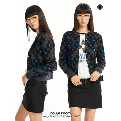 routeroom花朵提花针织羊毛开衫