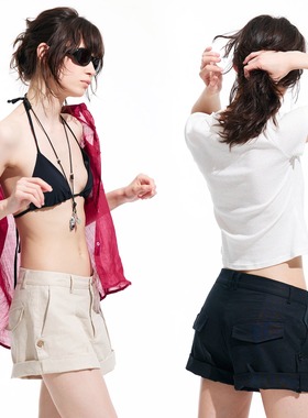 route room 航海假日·三种长度穿法A字打褶宽松显瘦棉麻短裤