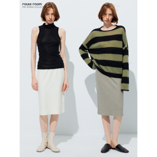 route room 云朵空气感羊毛混纺针织弹力包臀半裙