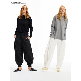 route room 弯刀锥形廓形束脚西裤 腰围裤脚可调节