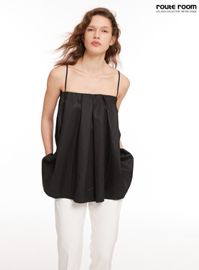 route room 全棉府绸百褶可调节吊带背心