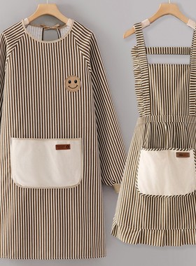 日本进口muI罩衣围裙厨房防油污家用女士护衣上班穿长袖围腰做饭