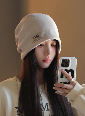 muI日本新品富柜网红堆堆帽女秋冬季产后月子帽百搭显脸小针织毛