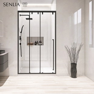 圣莉亚淋浴房隔断三联动玻璃门定制家用卫生间移门浴室浴屏推拉门